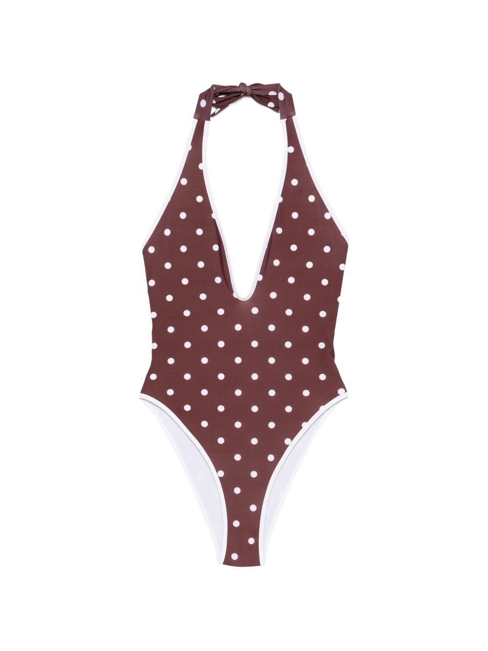 Costume da bagno a pois con scollo a v in marrone Rowen rose - donna 