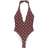 Costume da bagno a pois con scollo a v in marrone Rowen rose - donna 