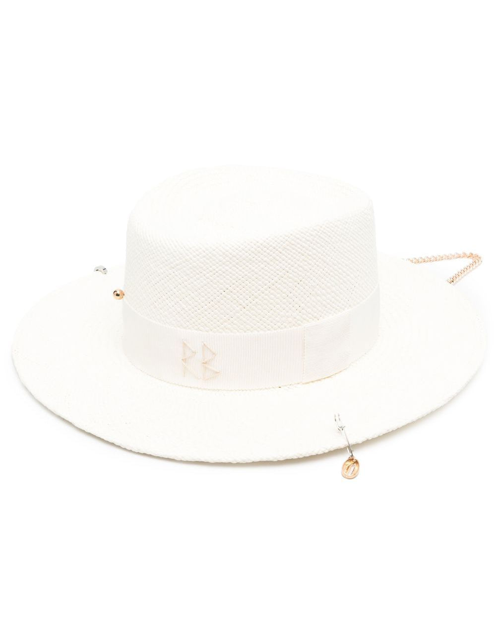 Cappello con piercing in rafia in bianco Ruslan baginskiy - donna 