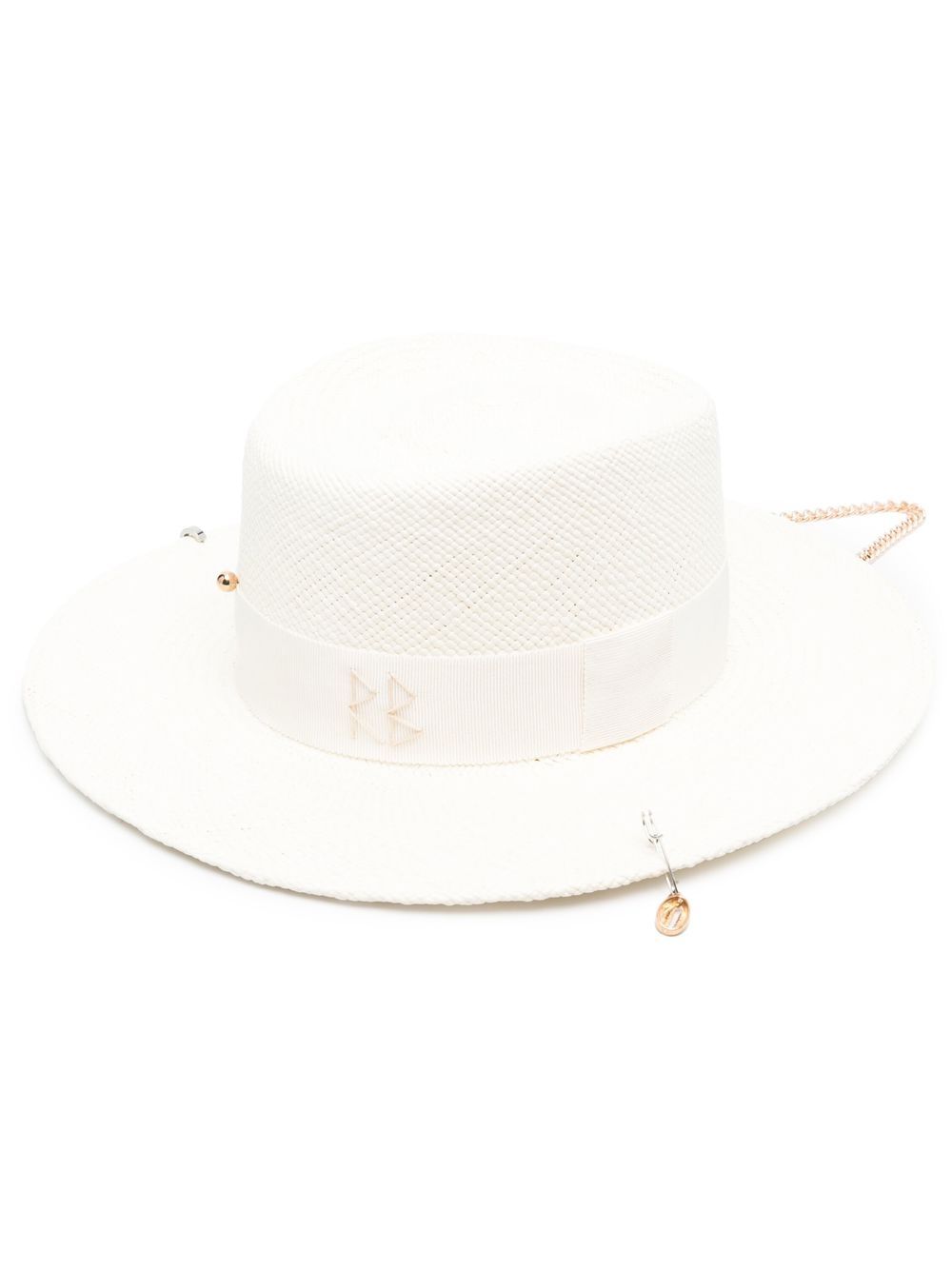 Cappello con piercing in rafia in bianco Ruslan baginskiy - donna 