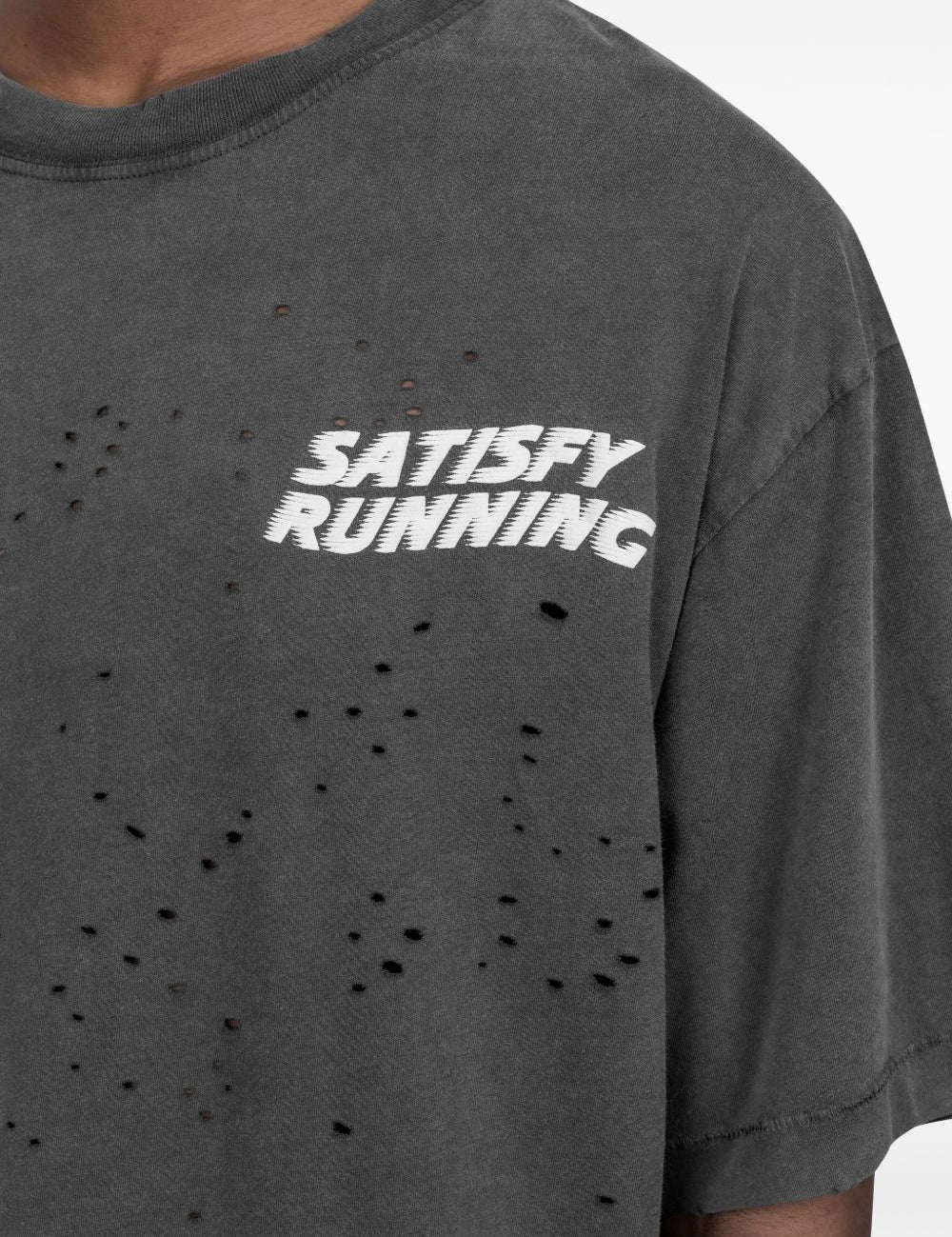 T-shirt con effetto vissuto in nero Satisfy - unisex 