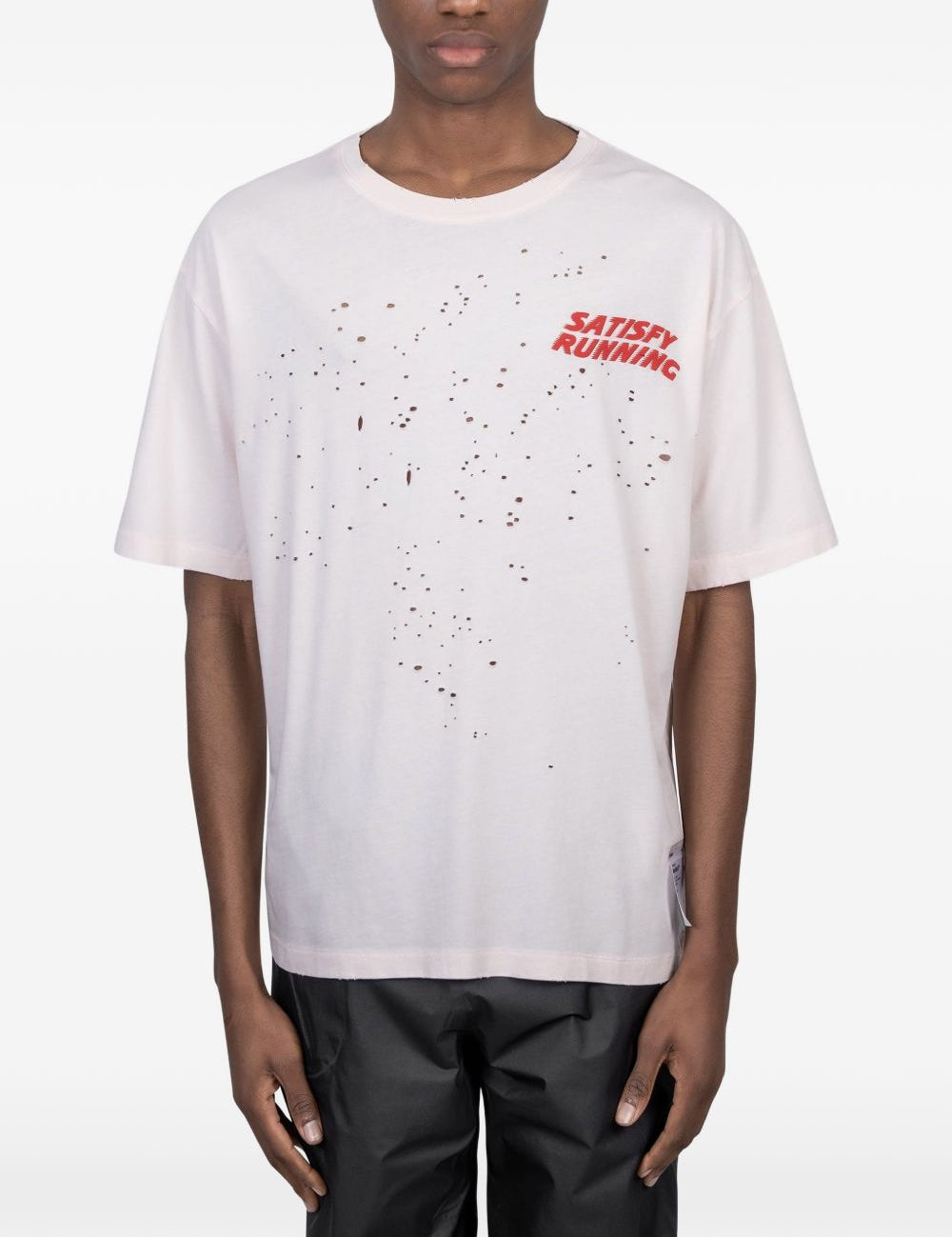 T-shirt con effetto vissuto in bianco Satisfy - unisex 
