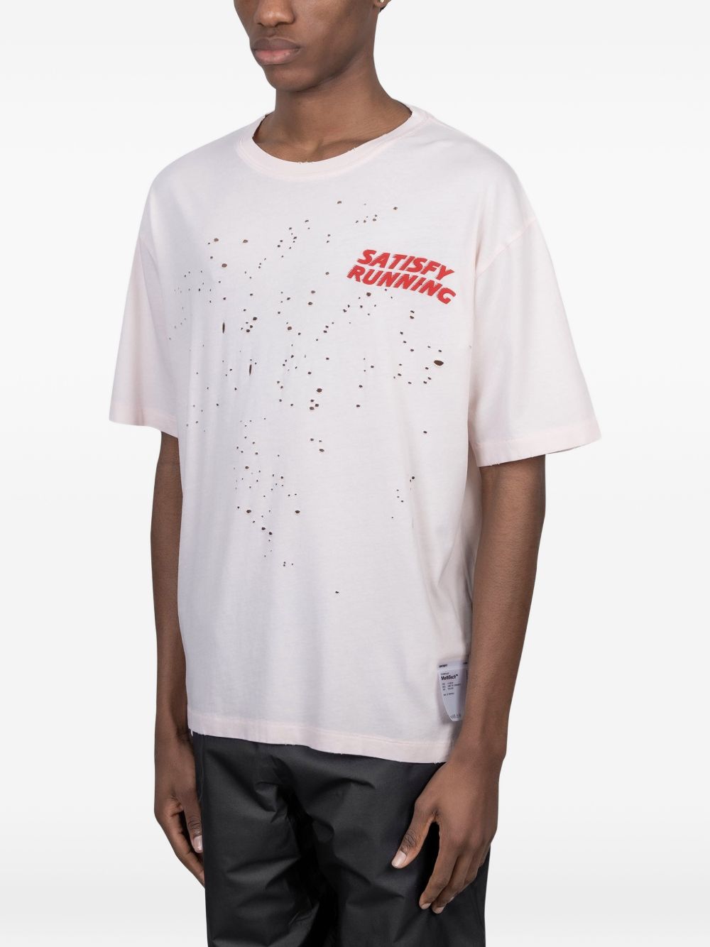 T-shirt con effetto vissuto in bianco Satisfy - unisex 