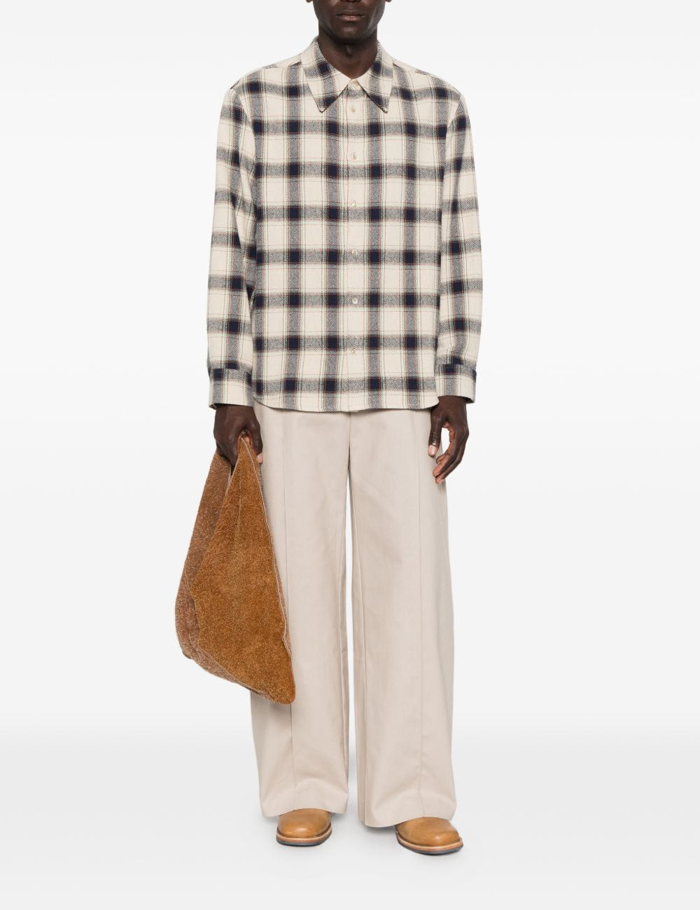 Camicia a maniche lunghe a quadri WES in blu e beige Sefr - uomo 