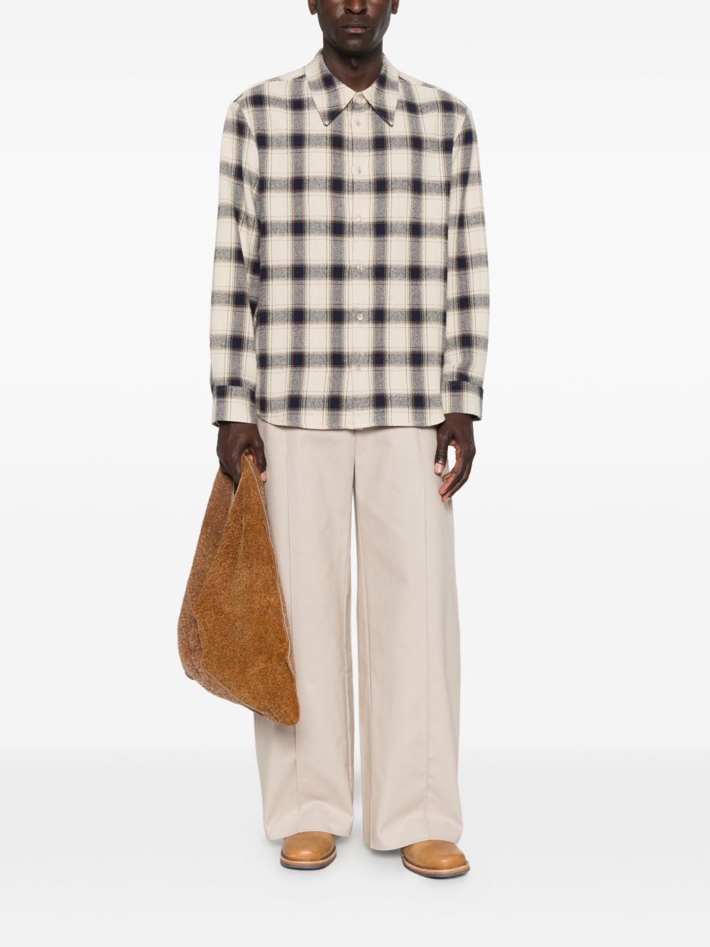 Camicia a maniche lunghe a quadri WES in blu e beige Sefr - uomo 