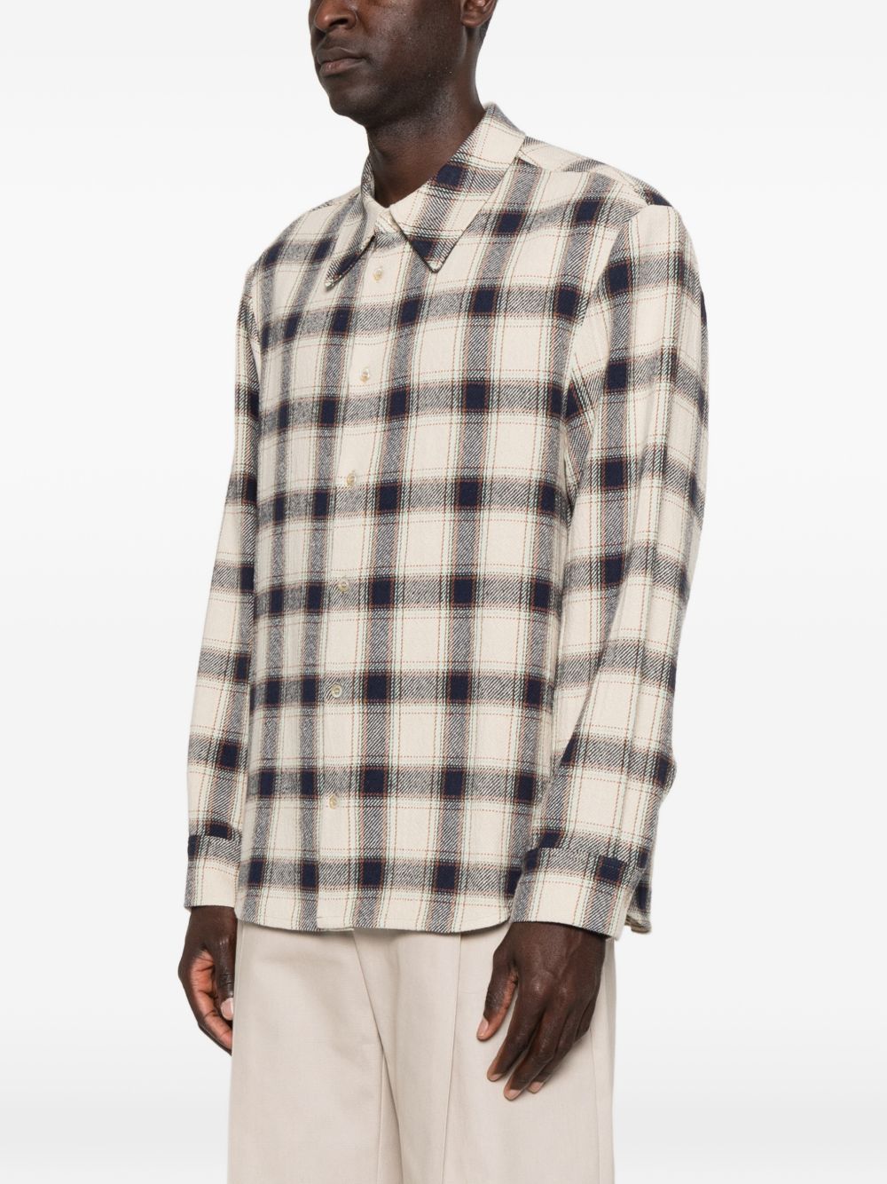 Camicia a maniche lunghe a quadri WES in blu e beige Sefr - uomo 