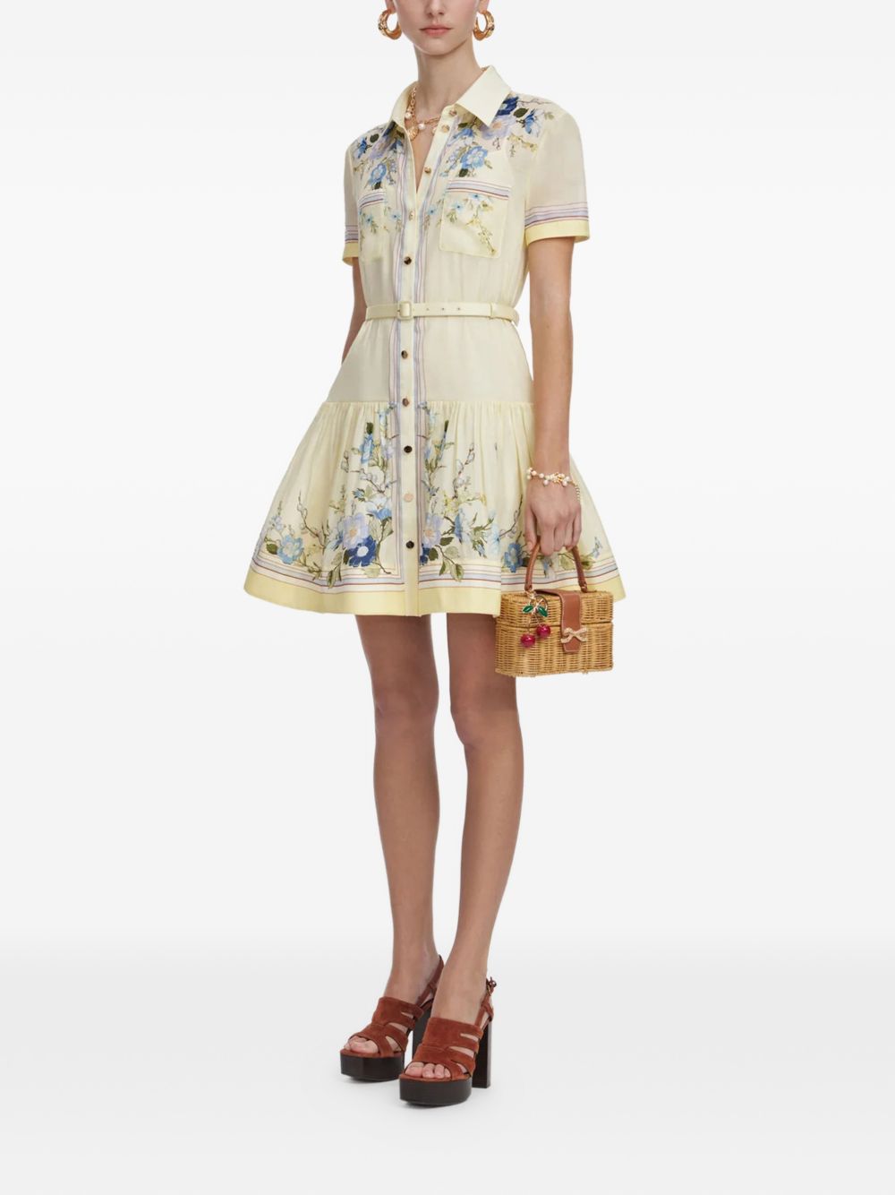 Chemisier a fiori con cintura in giallo Self-portrait - donna 