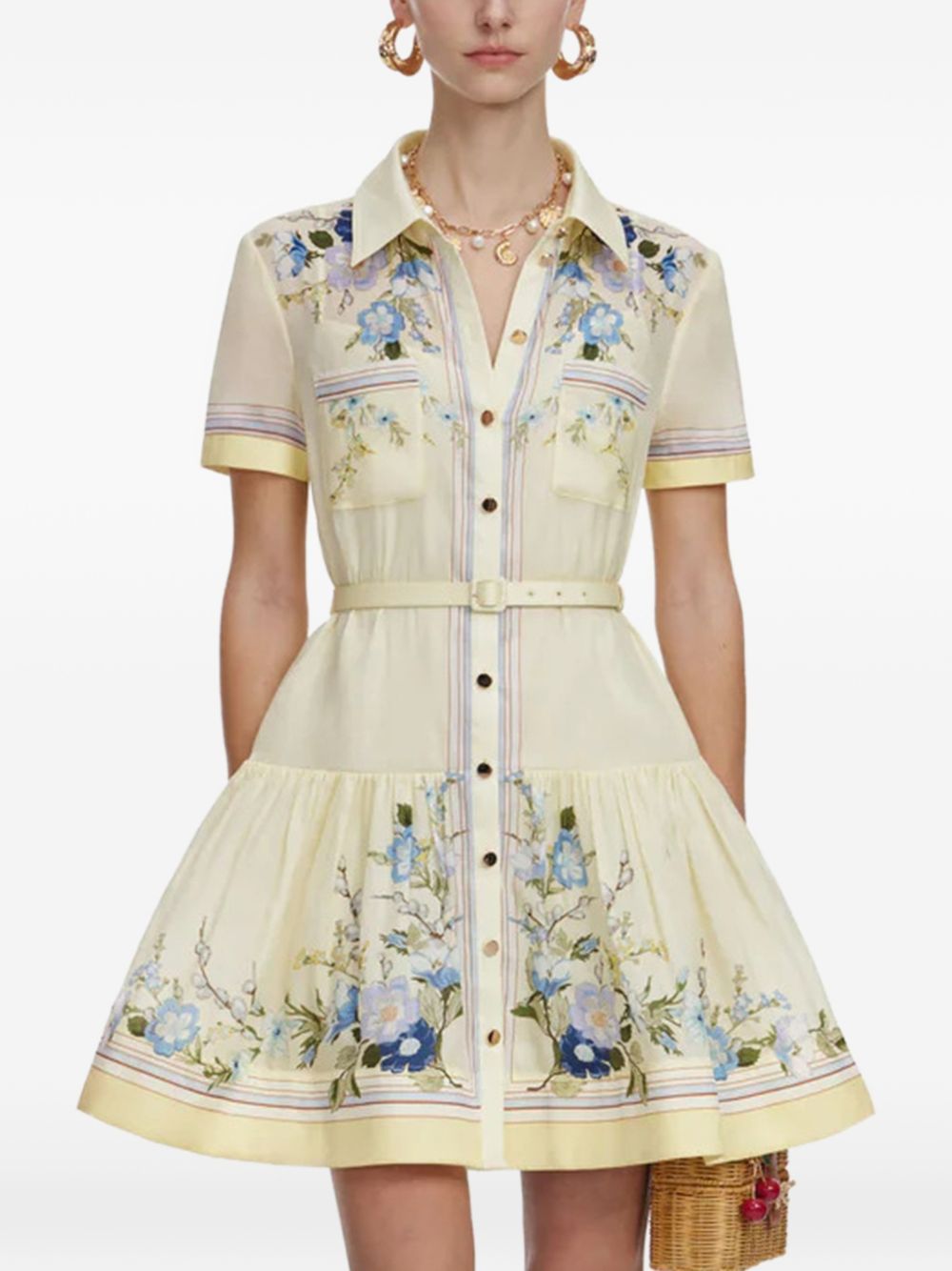 Chemisier a fiori con cintura in giallo Self-portrait - donna 
