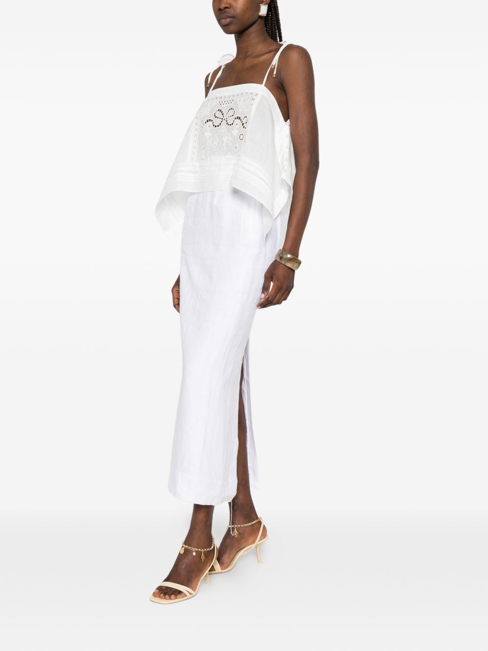 Top in ramie ricamato in bianco Self-portrait - donna 