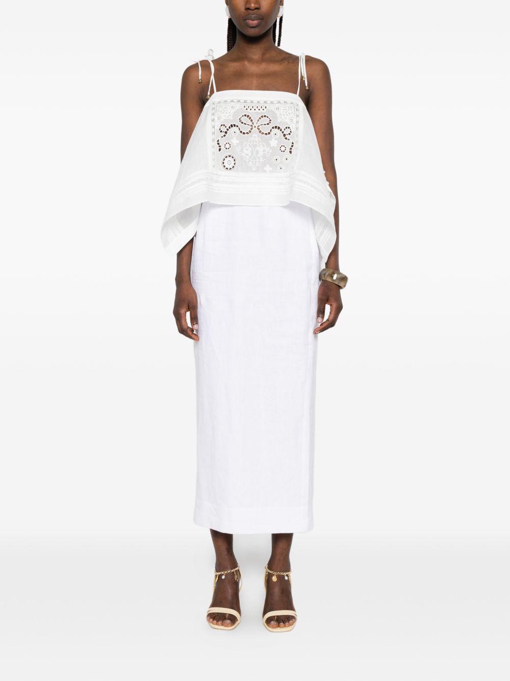Top in ramie ricamato in bianco Self-portrait - donna 
