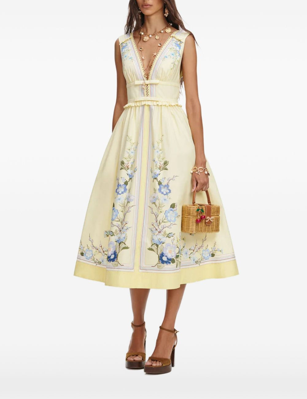 Abito midi con volant e stampa floreale in giallo Self-portrait - donna 