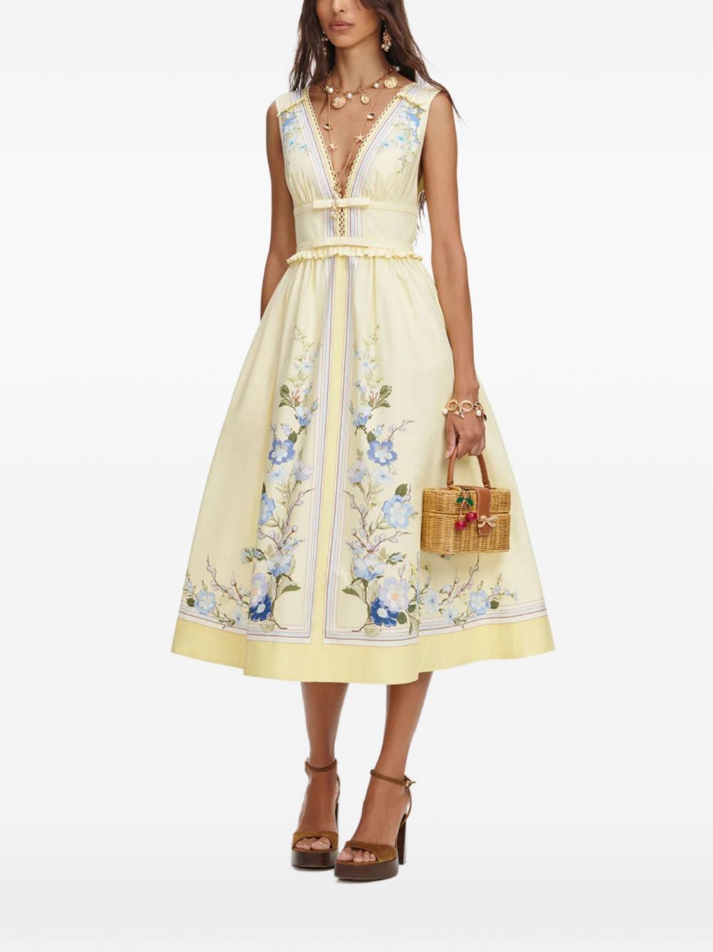 Abito midi con volant e stampa floreale in giallo Self-portrait - donna 
