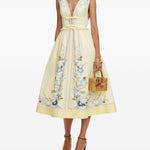 Abito midi con volant e stampa floreale in giallo Self-portrait - donna 