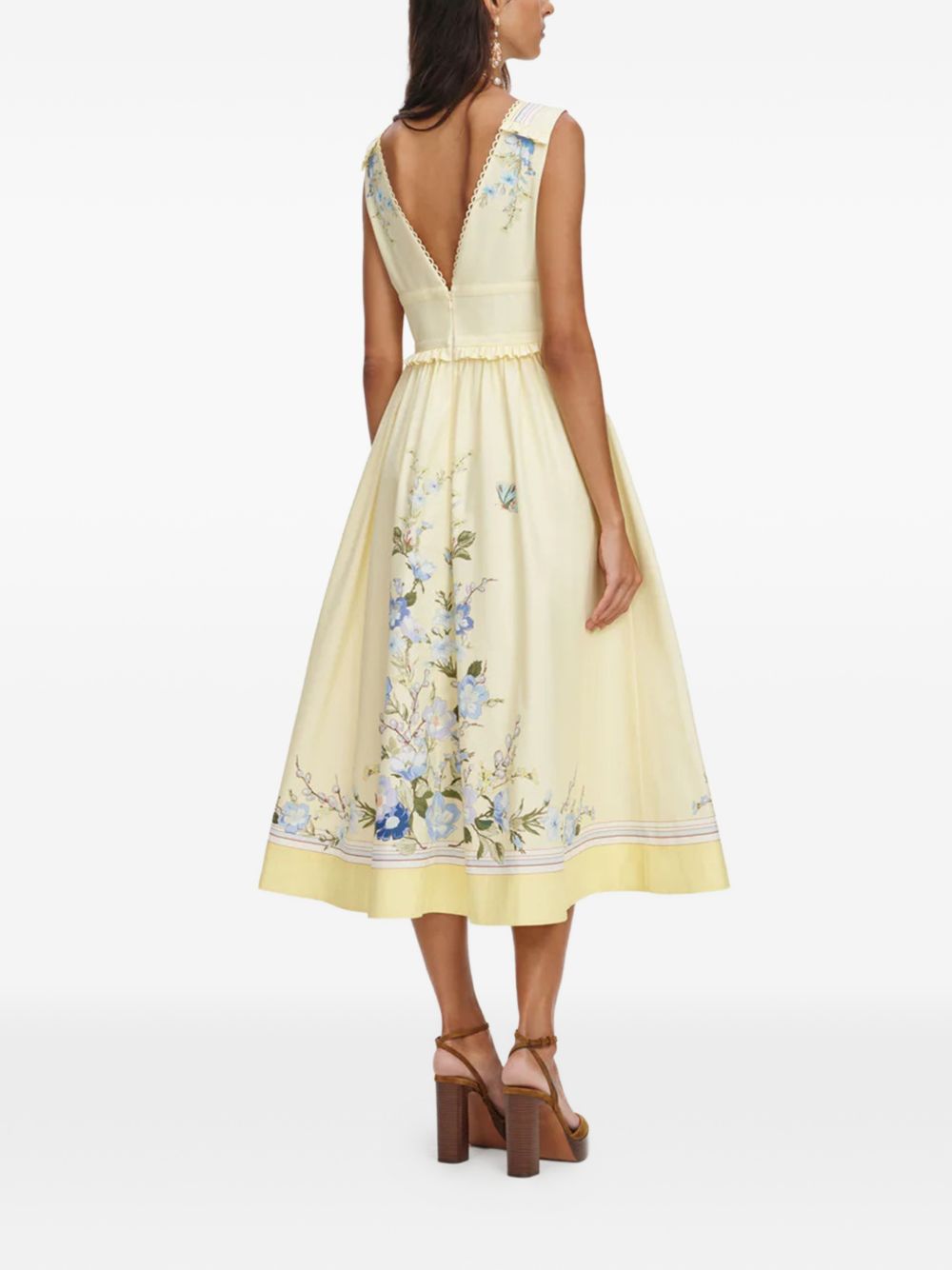 Abito midi con volant e stampa floreale in giallo Self-portrait - donna 