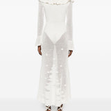 Abito lungo in crochet avorio Self-Portrait - donna 