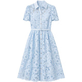 Abito midi con cintura blu cielo Self-Portrait - donna 