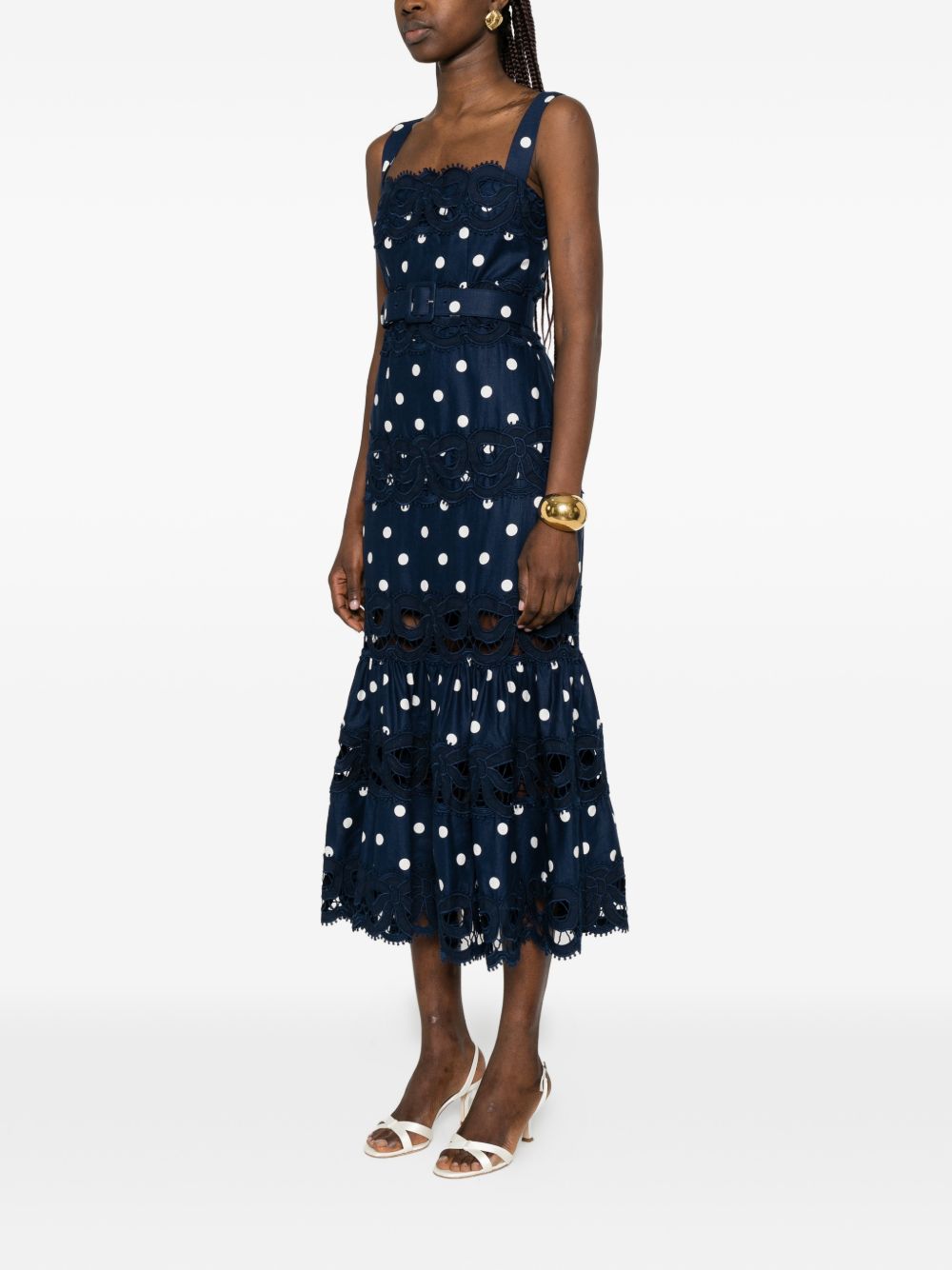 Abito midi con pois in blu Self-Portrait - donna 