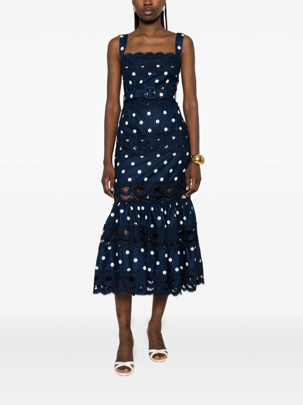 Abito midi con pois in blu Self-Portrait - donna 