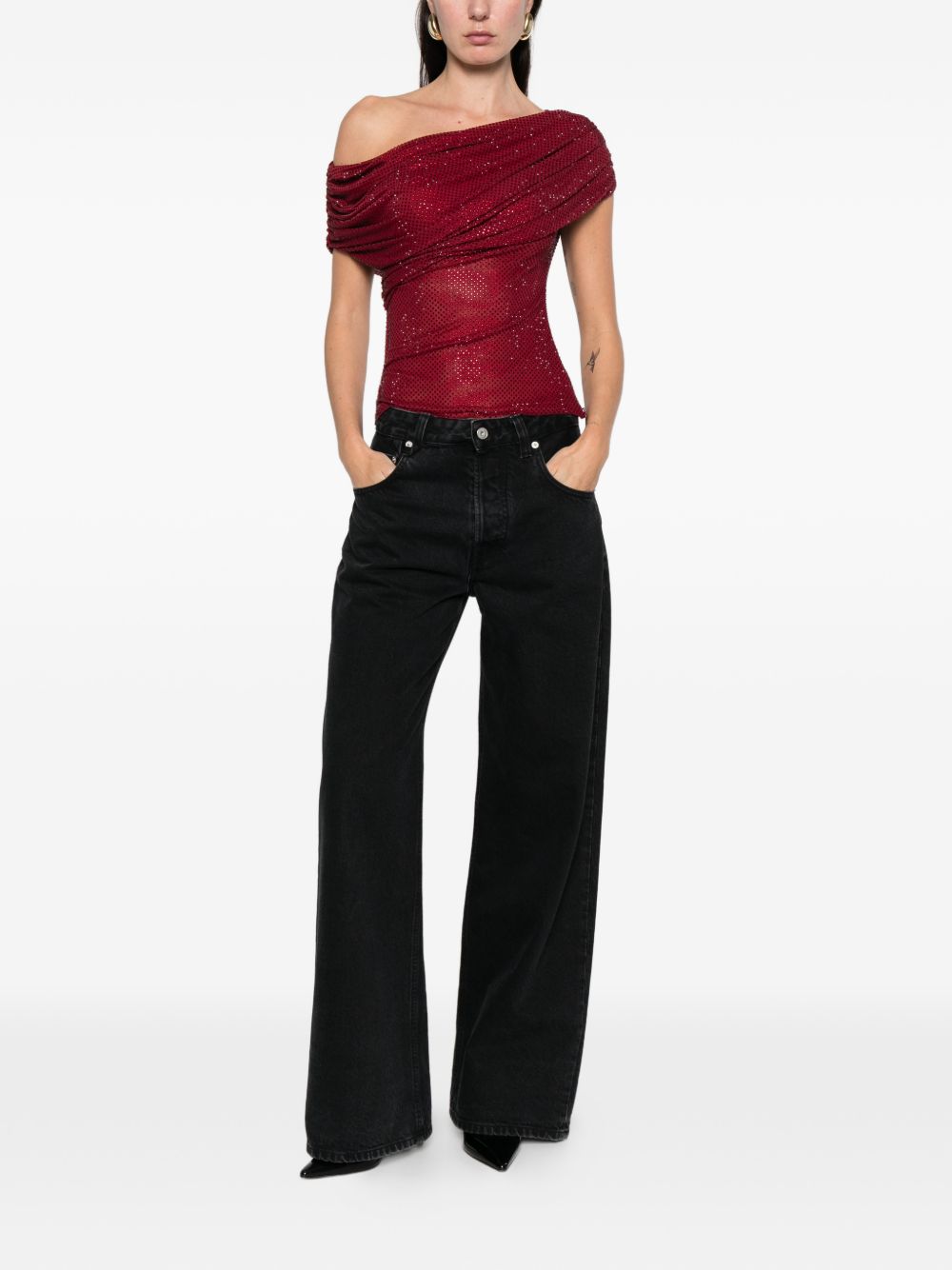 Top monospalla drapeggiato in bordeaux Self-portrait - donna 