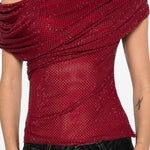 Top monospalla drapeggiato in bordeaux Self-portrait - donna 