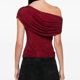 Top monospalla drapeggiato in bordeaux Self-portrait - donna 