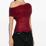 Top monospalla drapeggiato in bordeaux Self-portrait - donna 