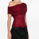 Top monospalla drapeggiato in bordeaux Self-portrait - donna 