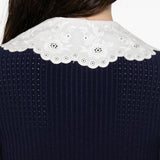 Abito corto con colletto smerlato in blu e bianco Self-Portrait - donna 