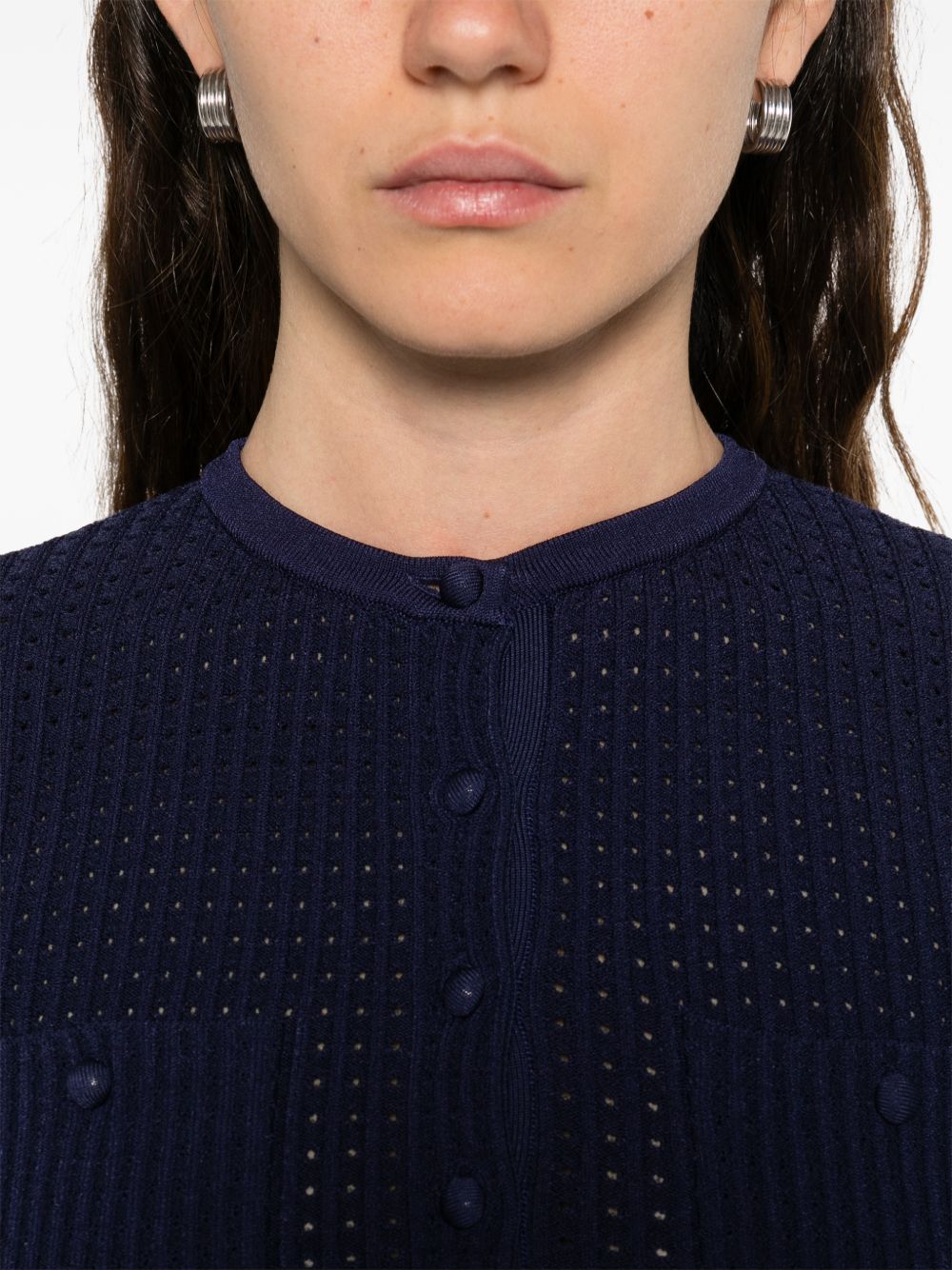 Abito corto con colletto smerlato in blu e bianco Self-Portrait - donna 