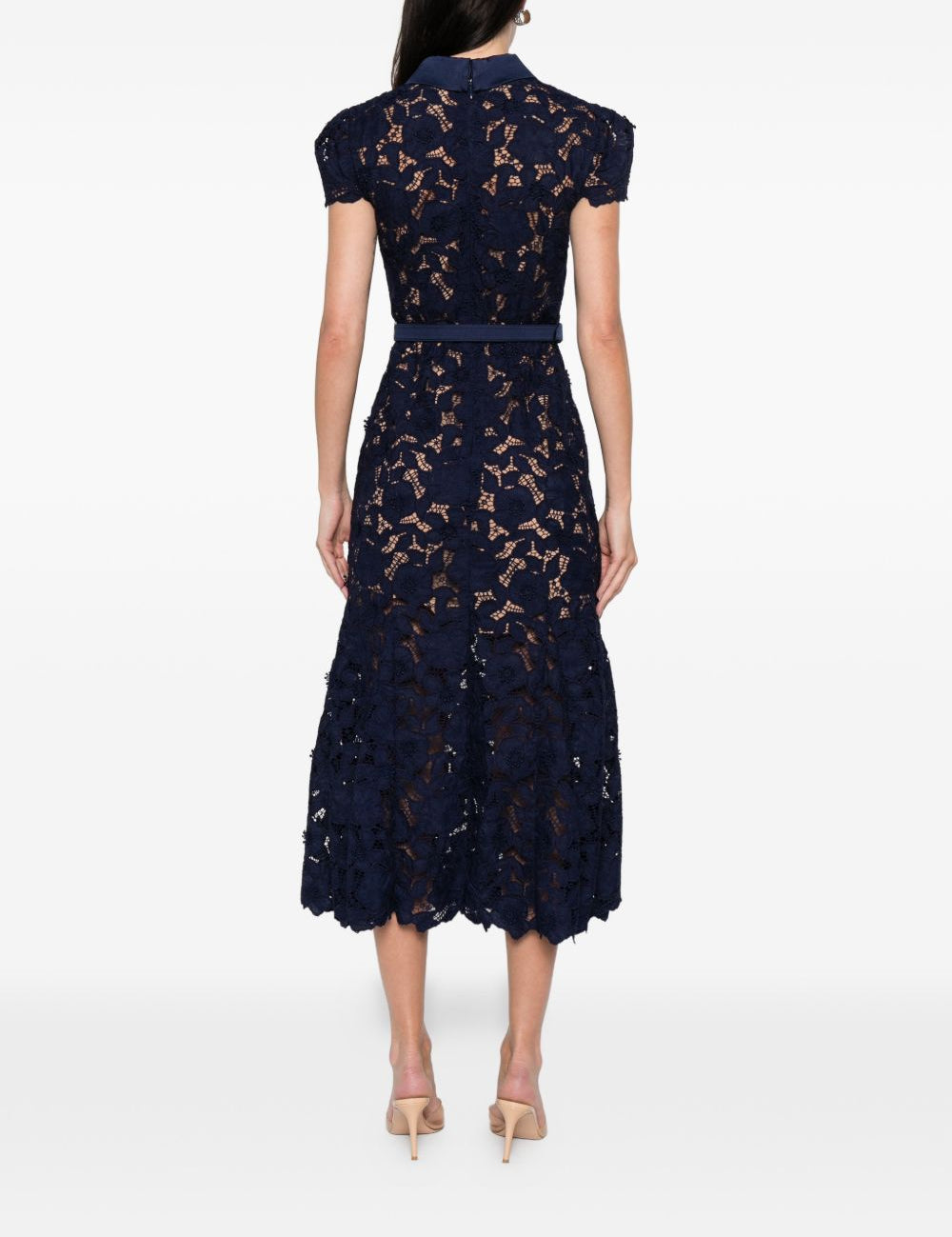 Abito midi in pizzo guipure in blu Self-Portrait - donna 
