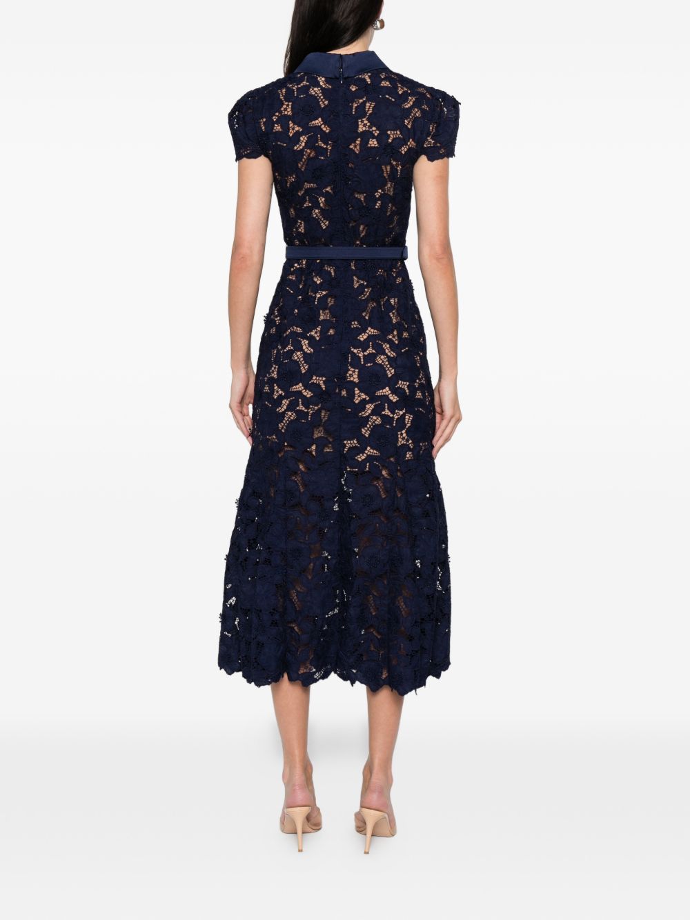 Abito midi in pizzo guipure in blu Self-Portrait - donna 