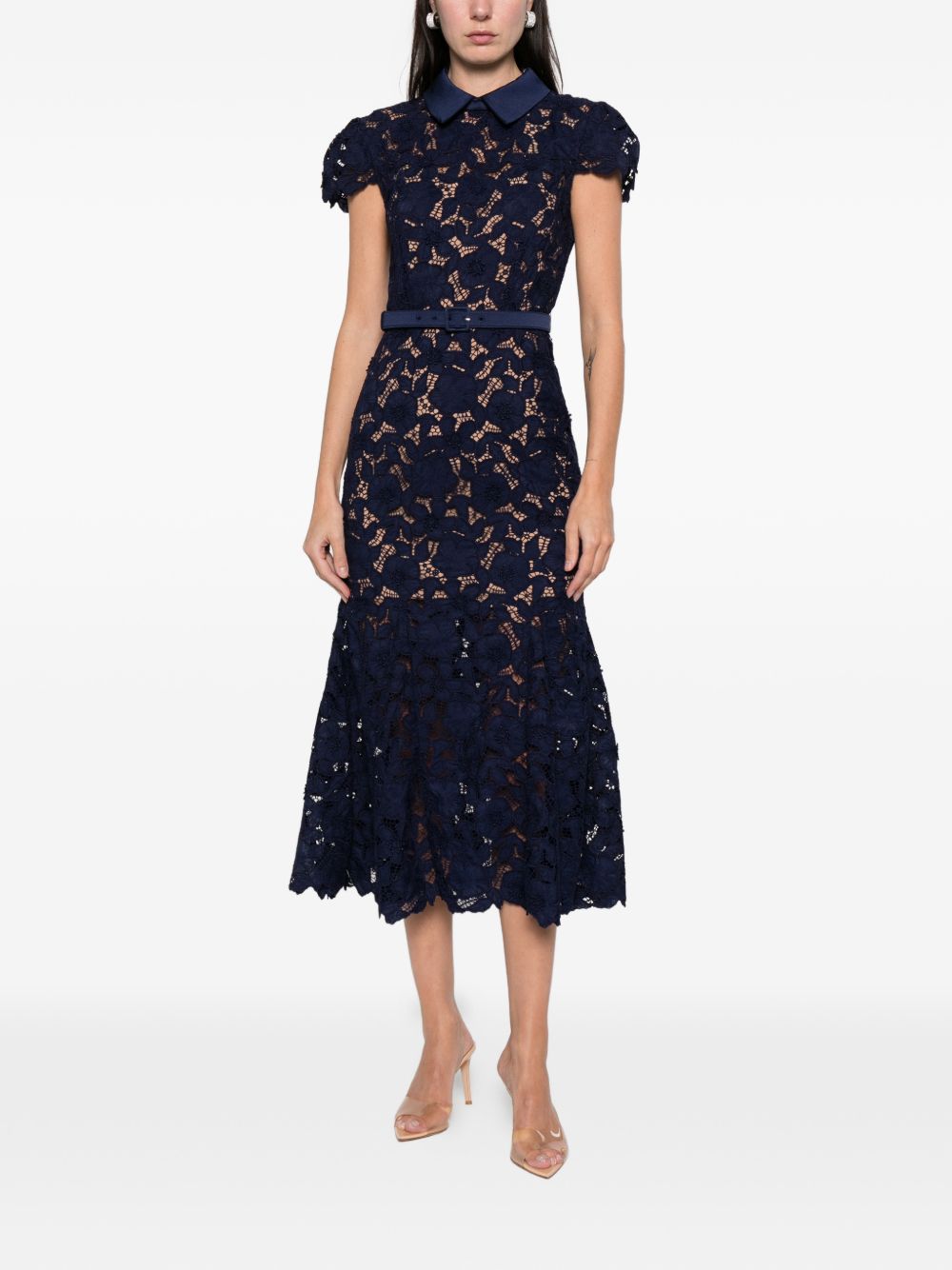 Abito midi in pizzo guipure in blu Self-Portrait - donna 