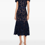 Abito midi in pizzo guipure in blu Self-Portrait - donna 