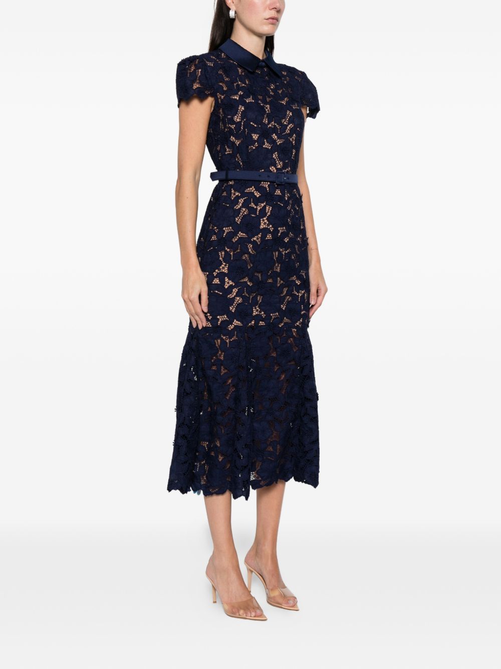 Abito midi in pizzo guipure in blu Self-Portrait - donna 