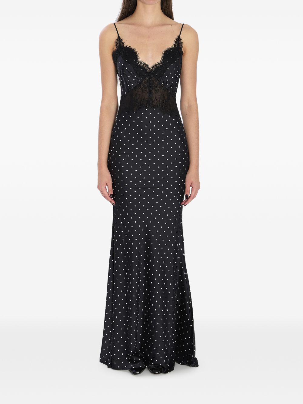 Abito lungo a pois in nero Self - Portrait - donna 