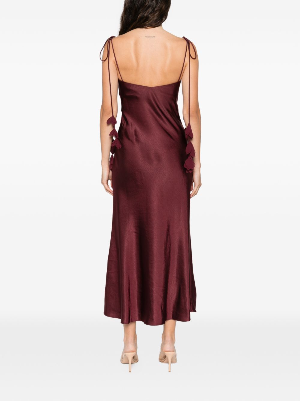 Abito midi con spalline in bordeaux 
