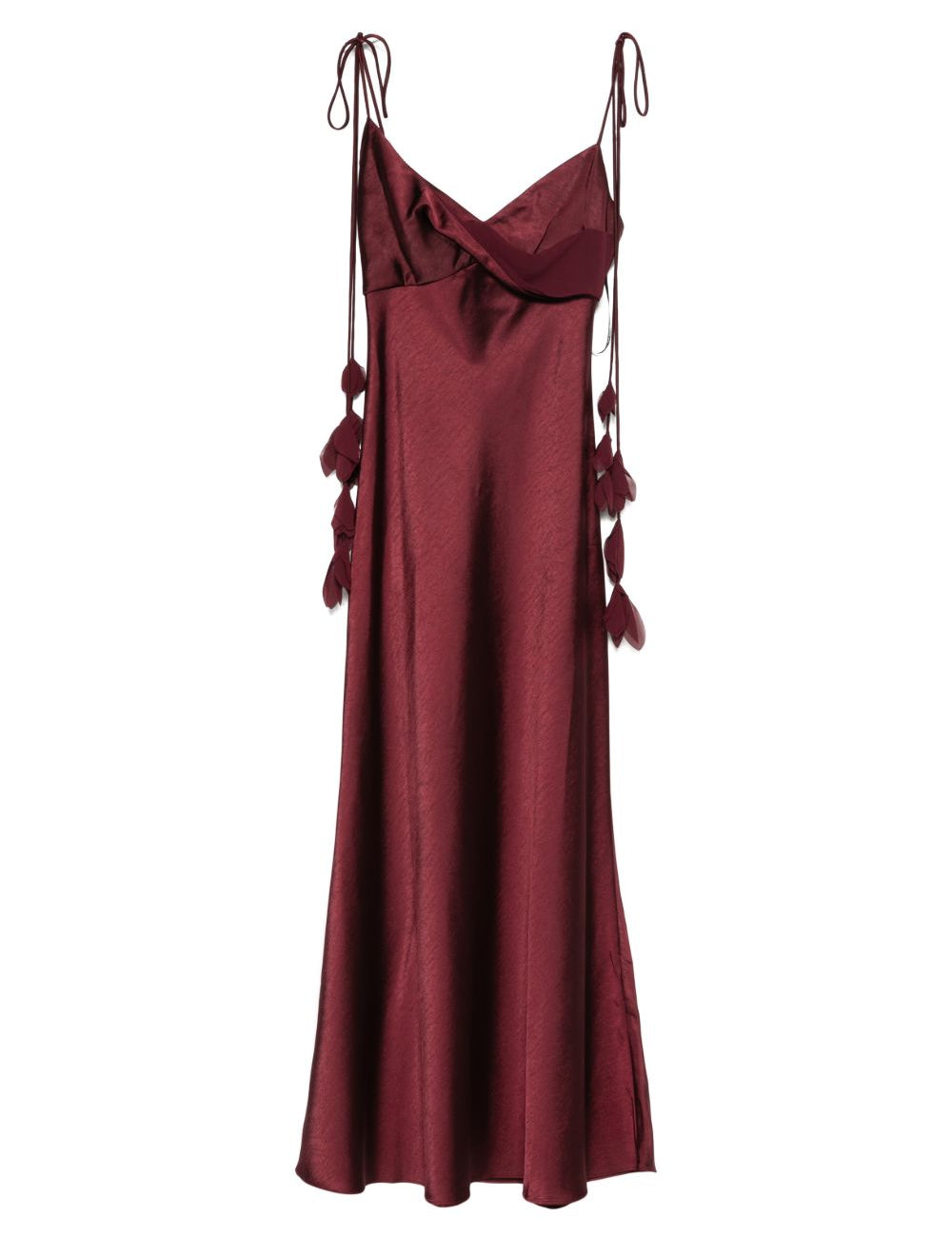 Abito midi con spalline in bordeaux 