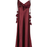 Abito midi con spalline in bordeaux 