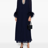 Abito lungo con piume in blu Self-Portrait - donna 