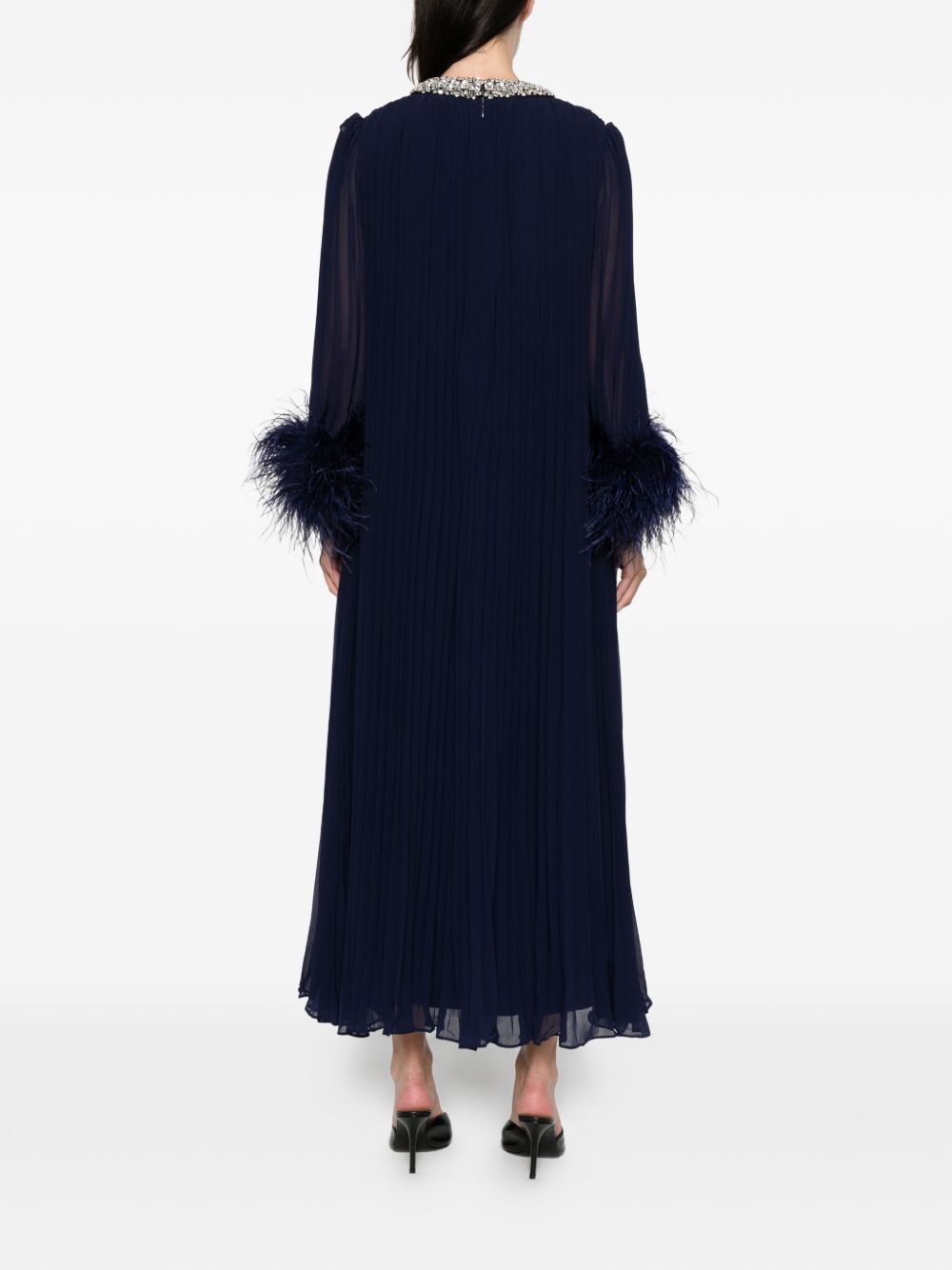 Abito lungo con piume in blu Self-Portrait - donna 