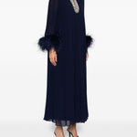 Abito lungo con piume in blu Self-Portrait - donna 