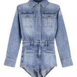Tuta in denim con cristalli in blu Self-portrait - donna 