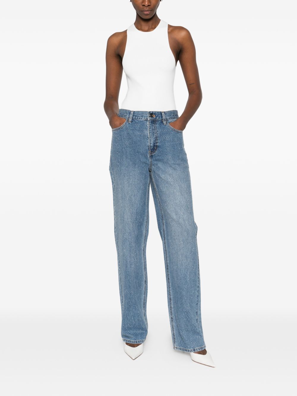 Jeans con cristalli in blu Self-portrait - donna 