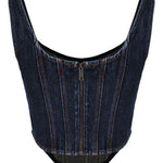 Top a corsetto in denim in blu Self-portrait - donna 