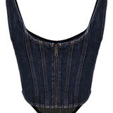 Top a corsetto in denim in blu Self-portrait - donna 