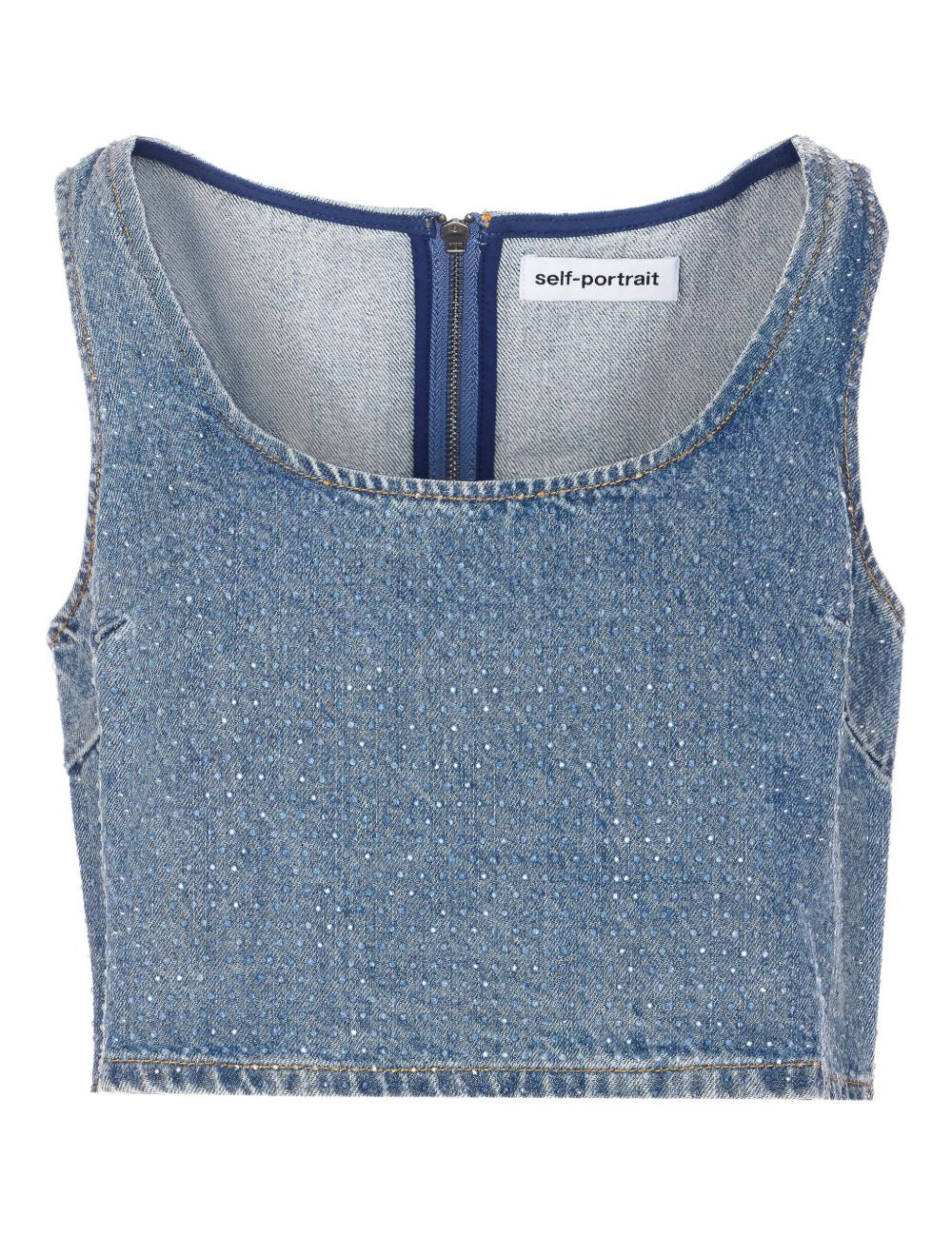 Top crop in denim con cristalli in blu Self-portrait - donna 