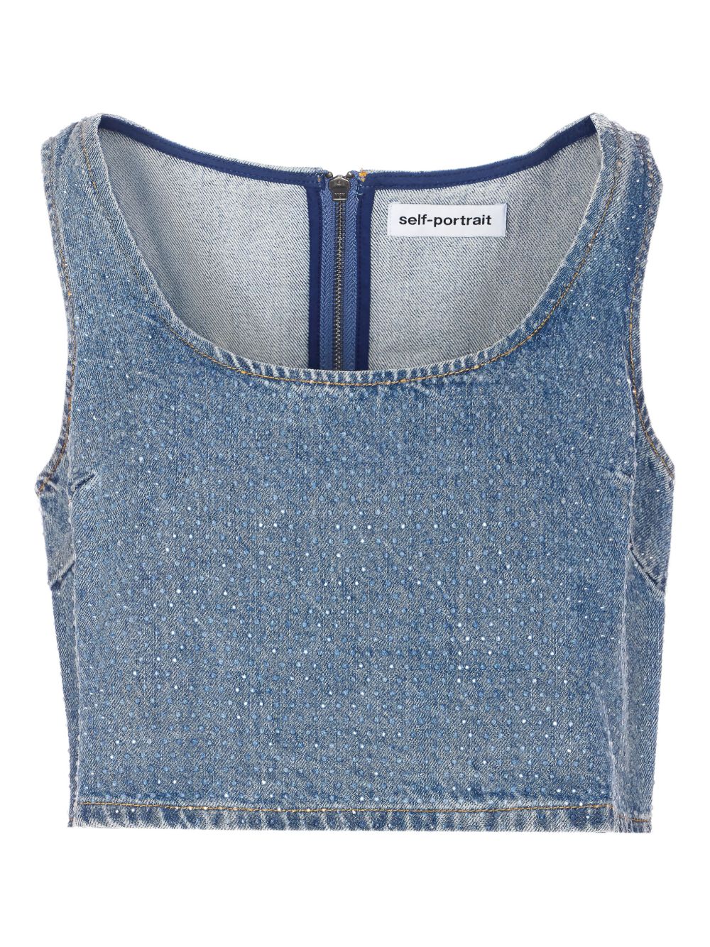 Top crop in denim con cristalli in blu Self-portrait - donna 