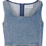 Top crop in denim con cristalli in blu Self-portrait - donna 