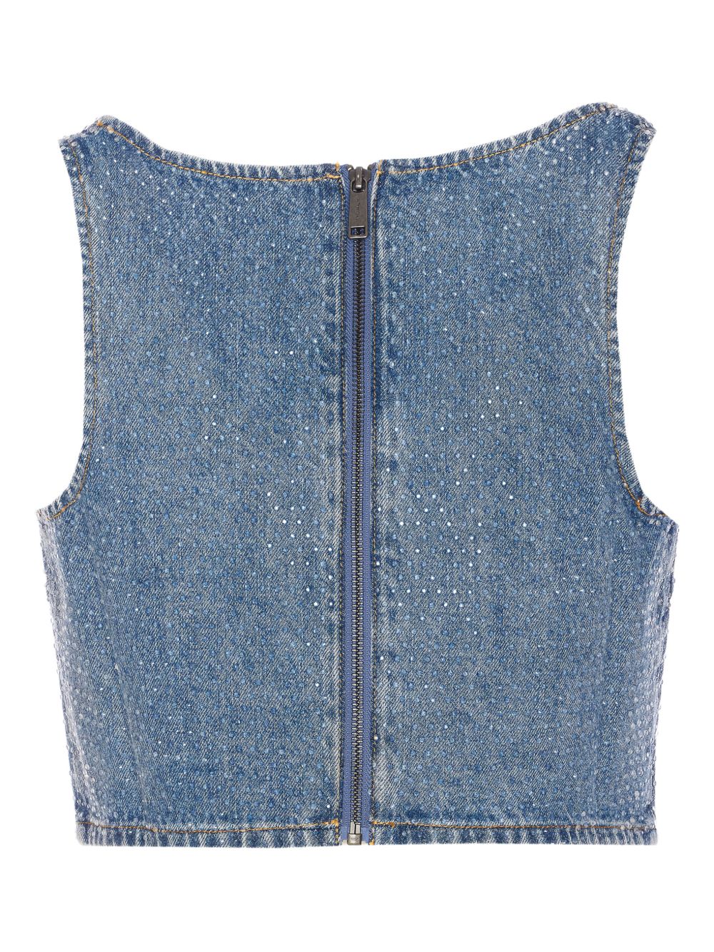 Top crop in denim con cristalli in blu Self-portrait - donna 