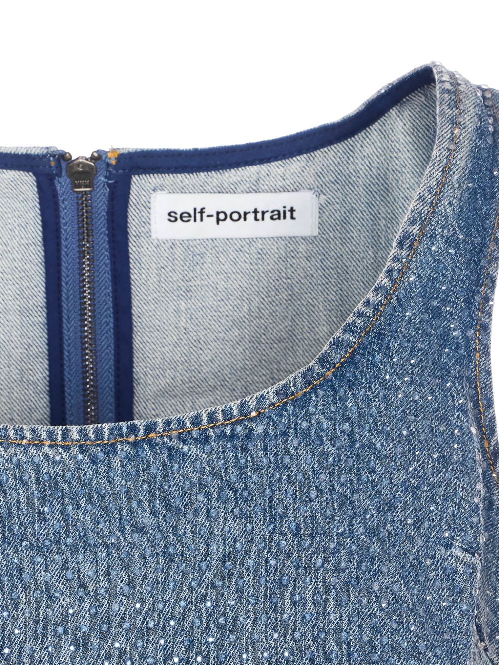 Top crop in denim con cristalli in blu Self-portrait - donna 